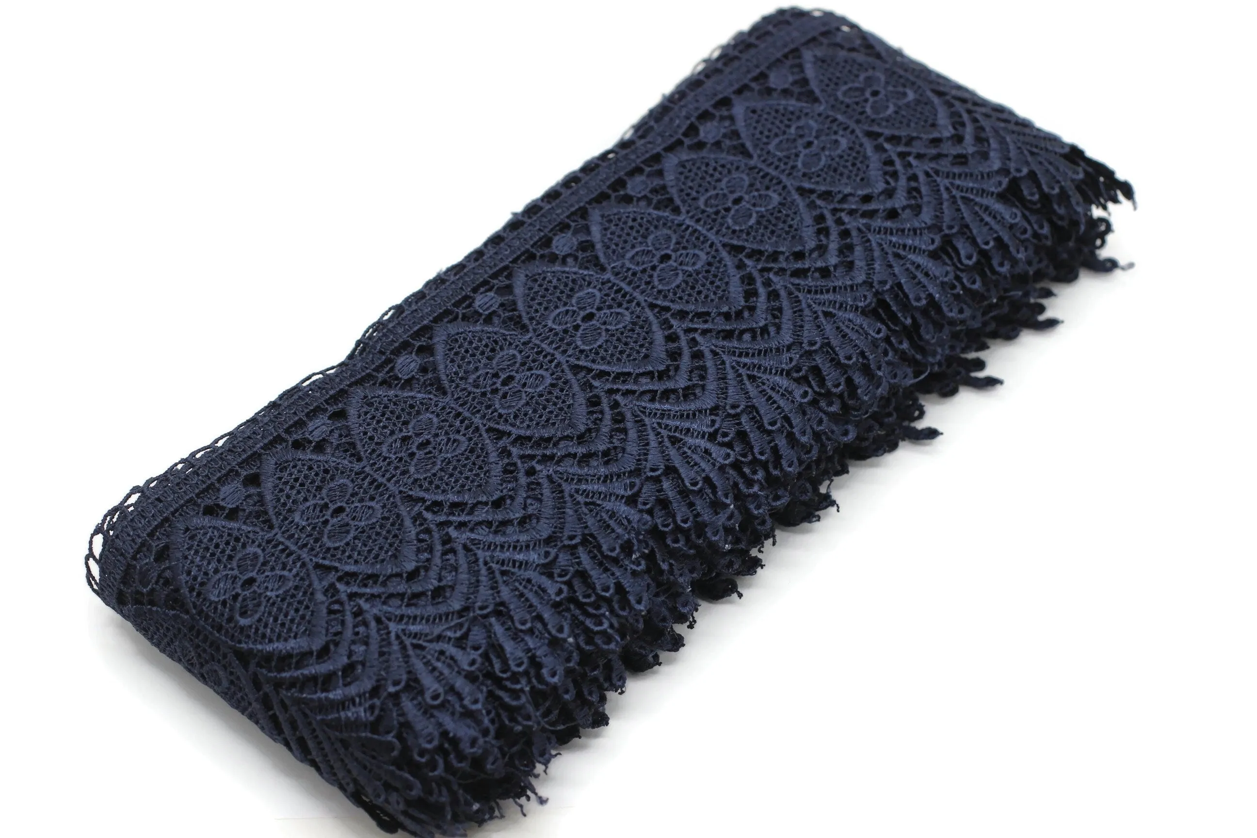 100mm 8 Mt. Dark Blue Bridal Guipure Lace Trim | 3.93 Inches Wide Lace Trim | Geometric Bridal Lace | French Guipure | Lace Fabric TRM100