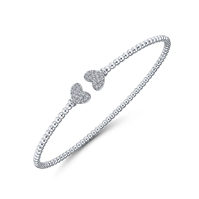 14K White Gold Bujukan Diamond Hearts Split Bangle