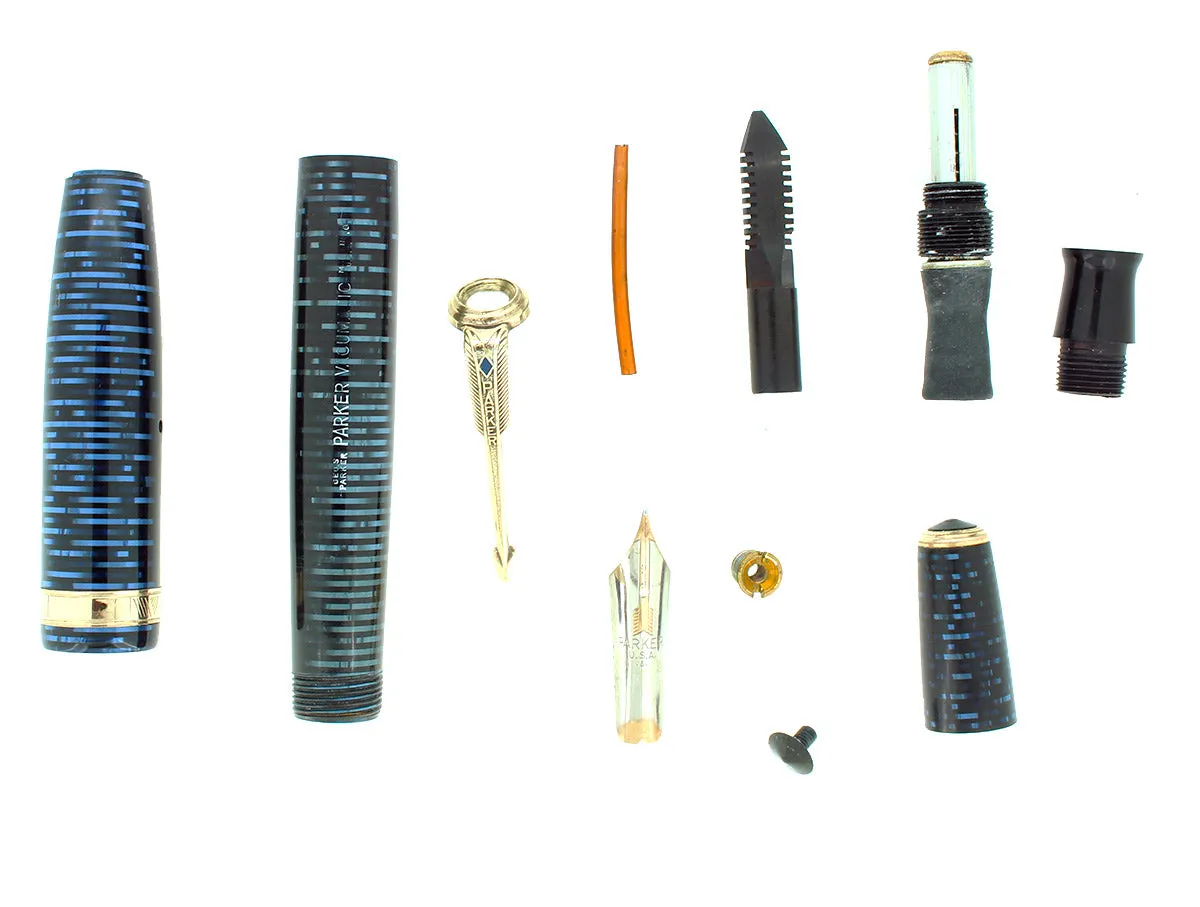 1940 PARKER VACUMATIC AZURE PEARL DOUBLE JEWEL FOUNTAIN PEN MAJOR SIZE RESTORED