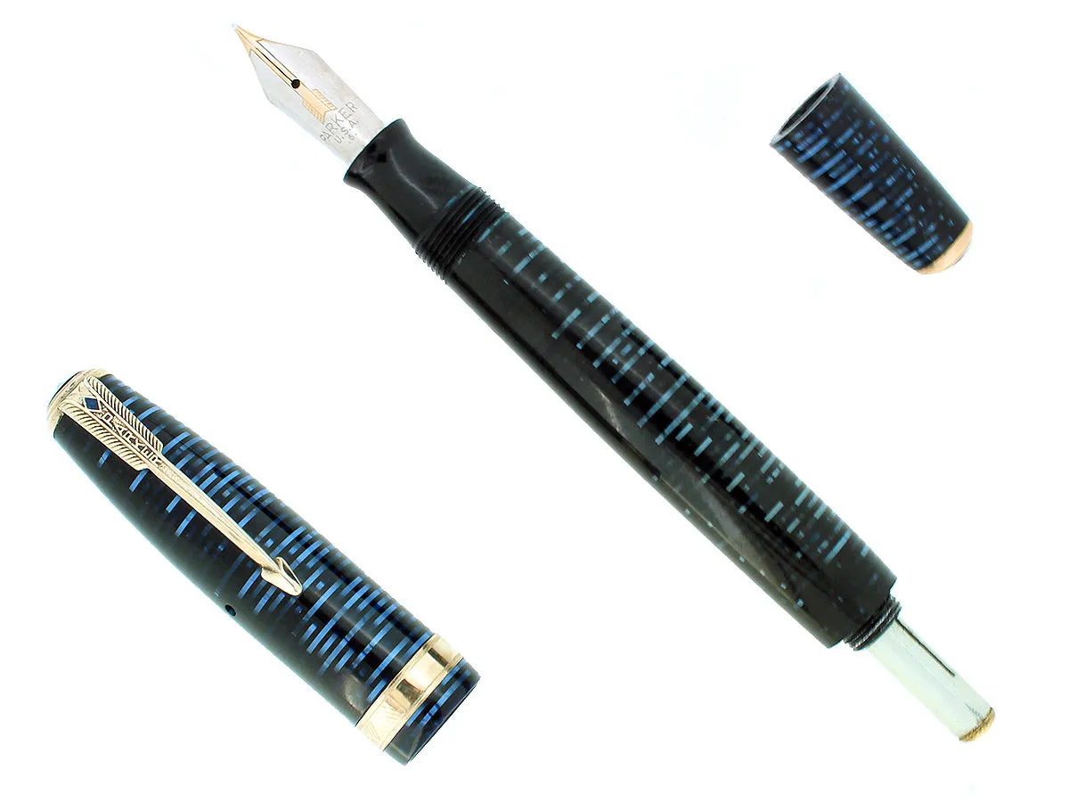 1940 PARKER VACUMATIC AZURE PEARL DOUBLE JEWEL FOUNTAIN PEN MAJOR SIZE RESTORED