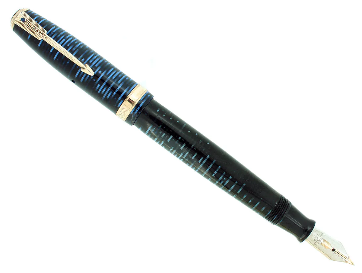 1940 PARKER VACUMATIC AZURE PEARL DOUBLE JEWEL FOUNTAIN PEN MAJOR SIZE RESTORED