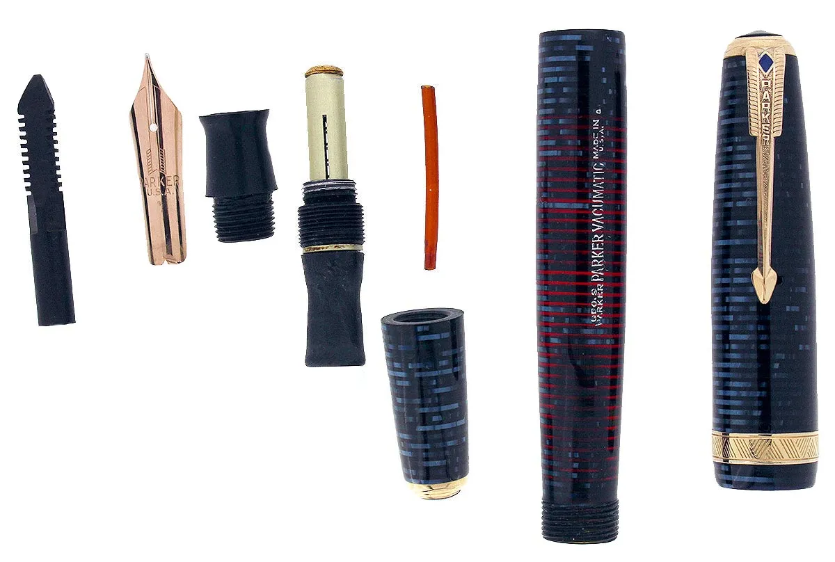 1940 PARKER VACUMATIC AZURE PEARL DOUBLE JEWEL MAJOR FOUNTAIN PEN RESTORED