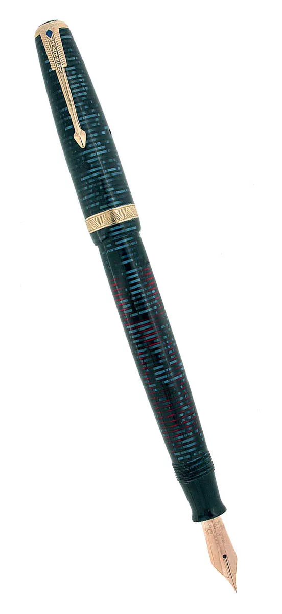 1940 PARKER VACUMATIC AZURE PEARL DOUBLE JEWEL MAJOR FOUNTAIN PEN RESTORED