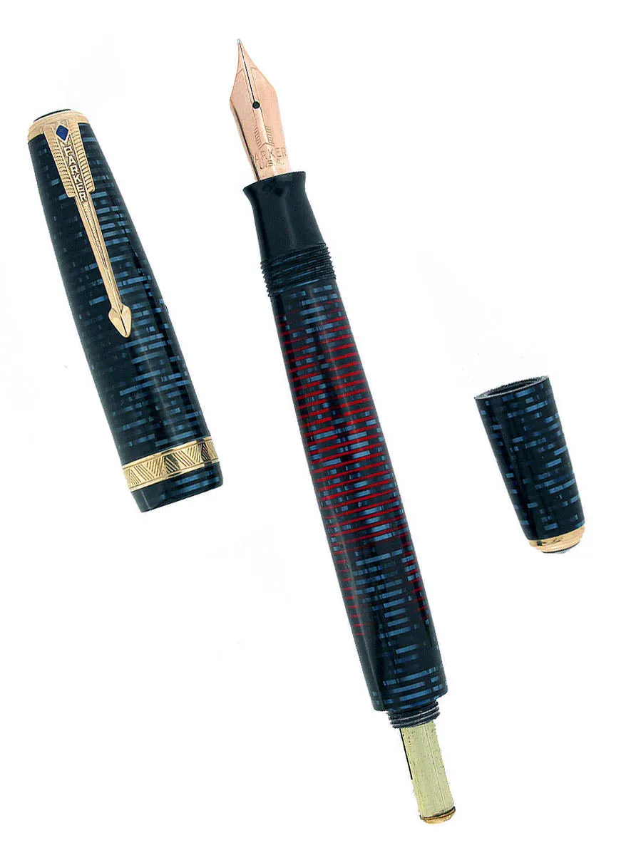 1940 PARKER VACUMATIC AZURE PEARL DOUBLE JEWEL MAJOR FOUNTAIN PEN RESTORED