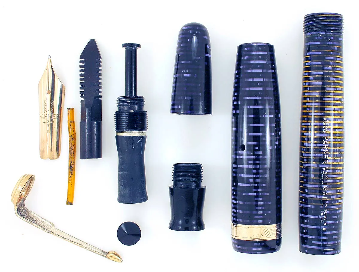 1945 PARKER AZURE PEARL VACUMATIC MAJOR FOUNTAIN PEN M to BBB FLEX NIB RESTORED