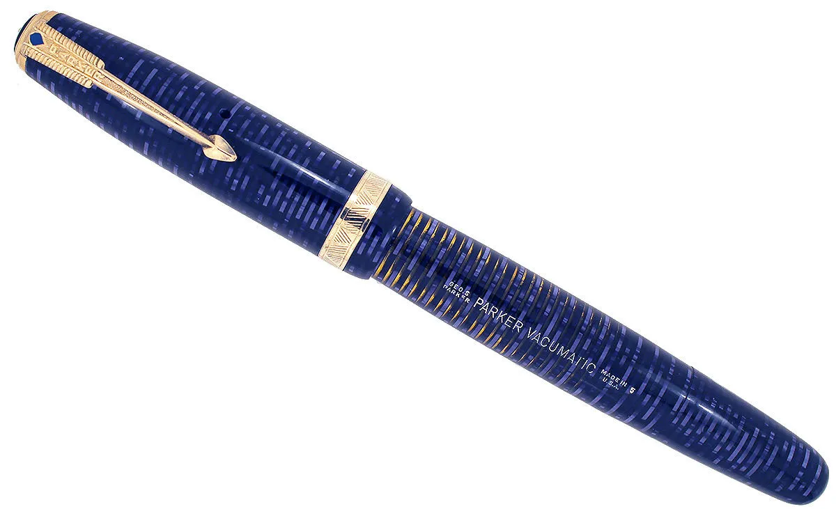 1945 PARKER AZURE PEARL VACUMATIC MAJOR FOUNTAIN PEN M to BBB FLEX NIB RESTORED