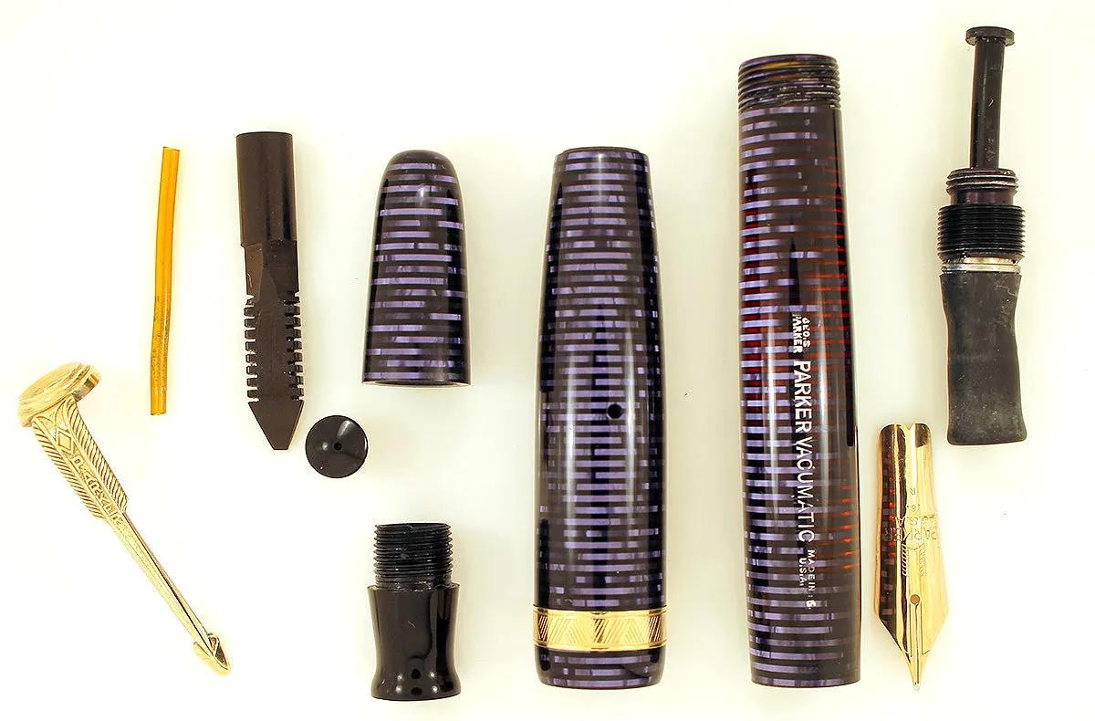 1946 PARKER AZURE PEARL VACUMATIC MAJOR FOUNTAIN PEN F to B FLEX NIB RESTORED