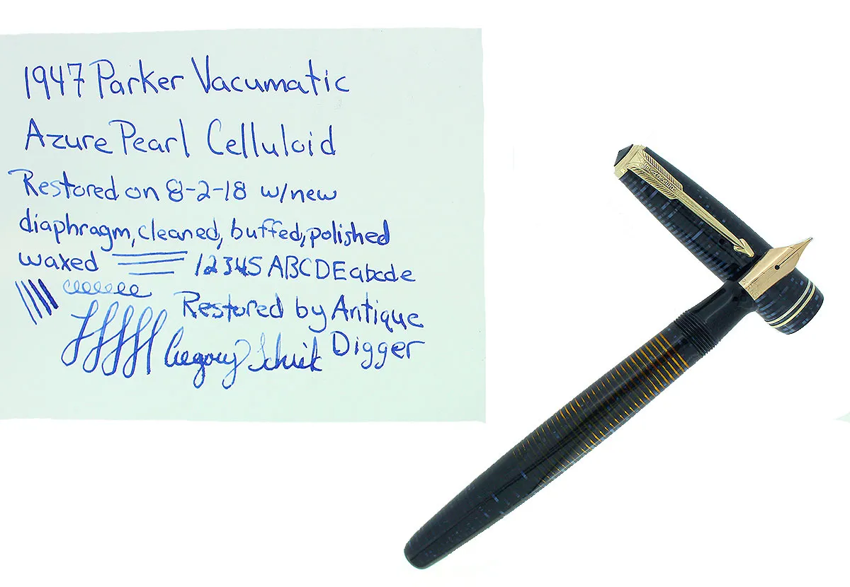 1947 PARKER AZURE PEARL VACUMATIC FOUNTAIN PEN GORGEOUS COLOR RESTORED