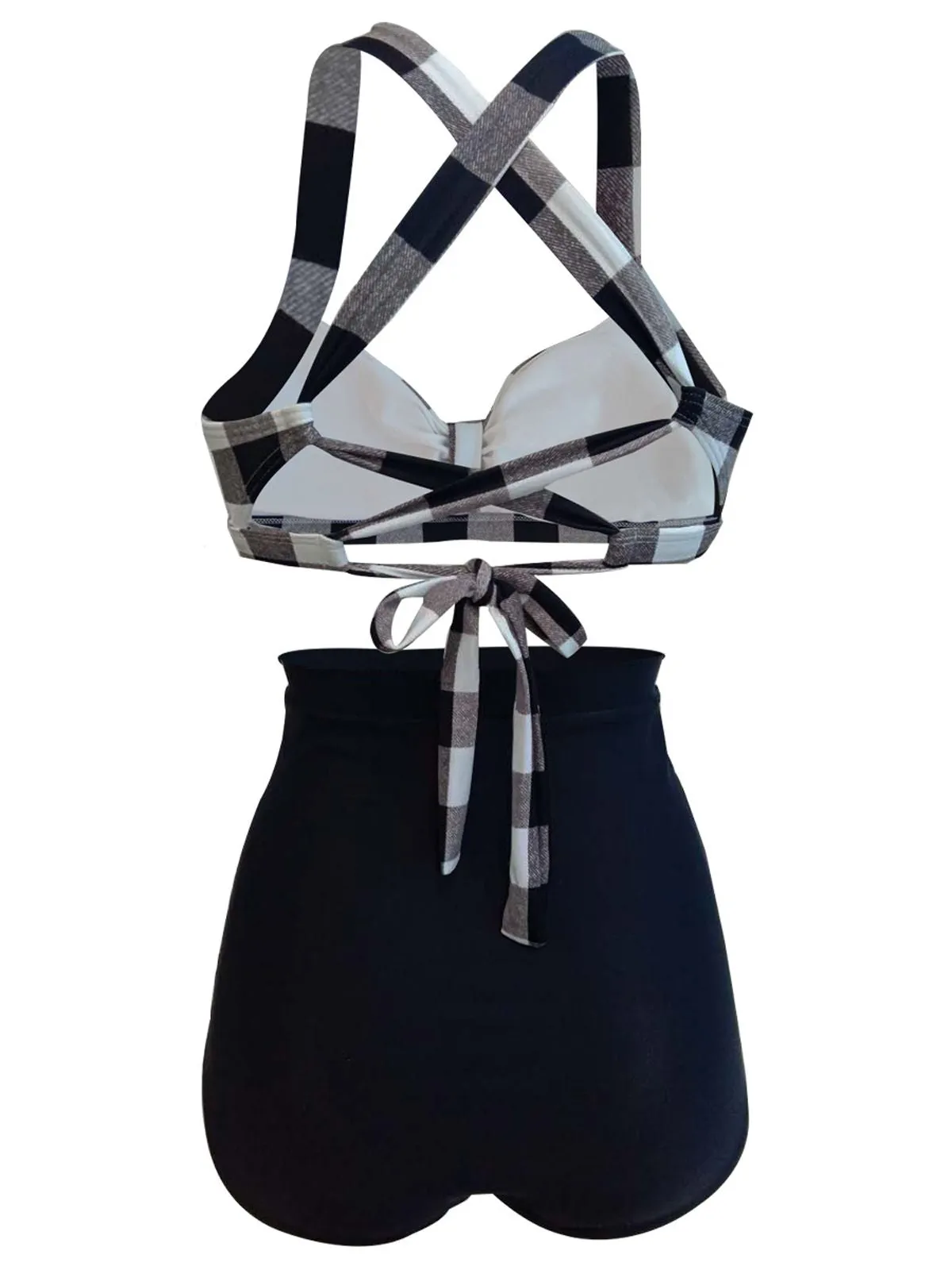 1950s Plaid Criss Cross Pleated Bikini