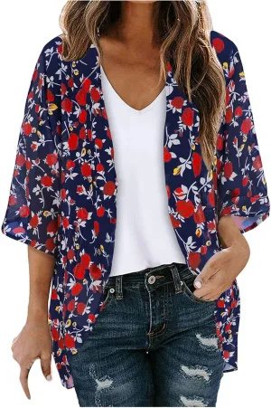 2025 Floral Printed Cardigans Women's Puff Sleeve Kimono Casual Loose Cover Up Boho Blouse Tops Summer Boho Clothes
