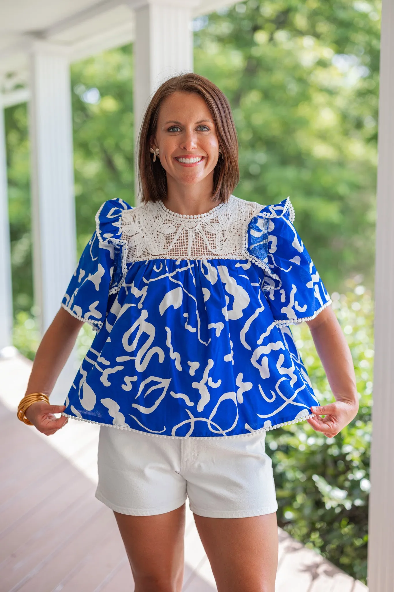 Abstract Trends Blue Babydoll Top