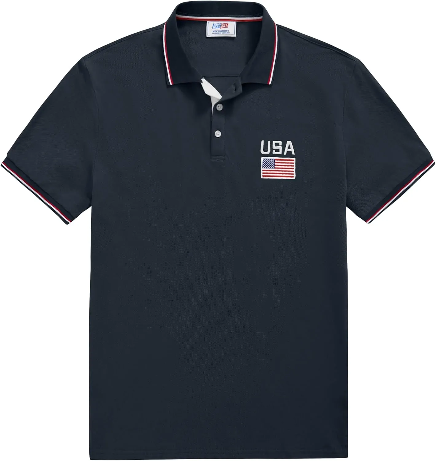 Arvilhill Men's American Flag Polo Shirts Patriotic Golf Polos 1776 Cotton Pique Tee Tops (S-3XL)