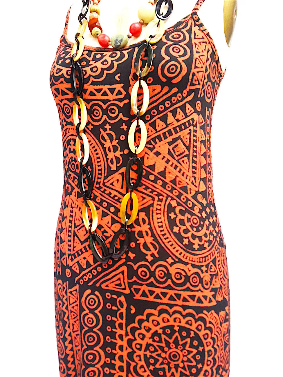 Batik Beach Dress in Indonesia Orange on Black