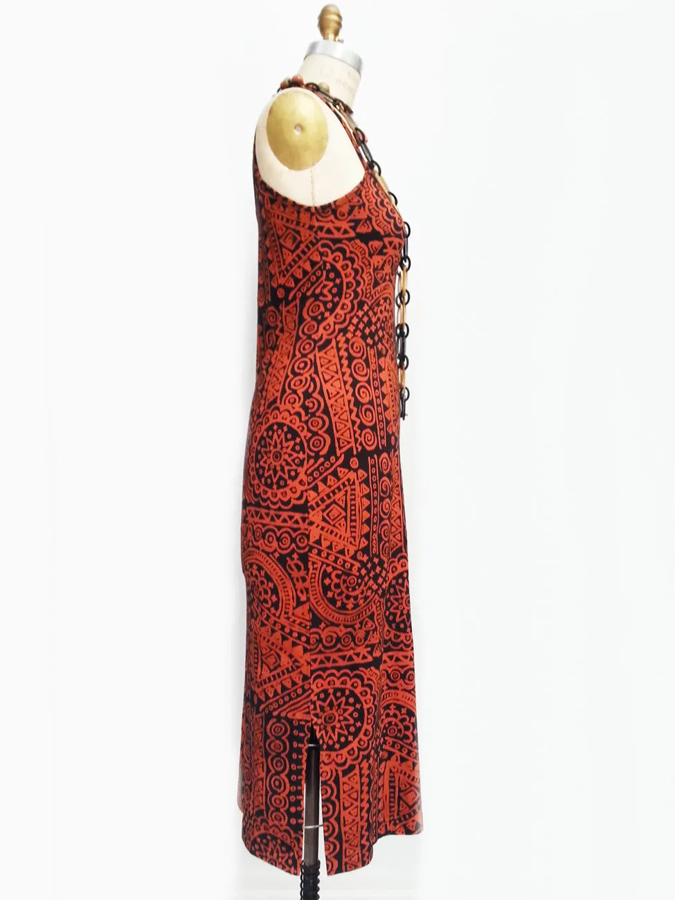 Batik Beach Dress in Indonesia Orange on Black