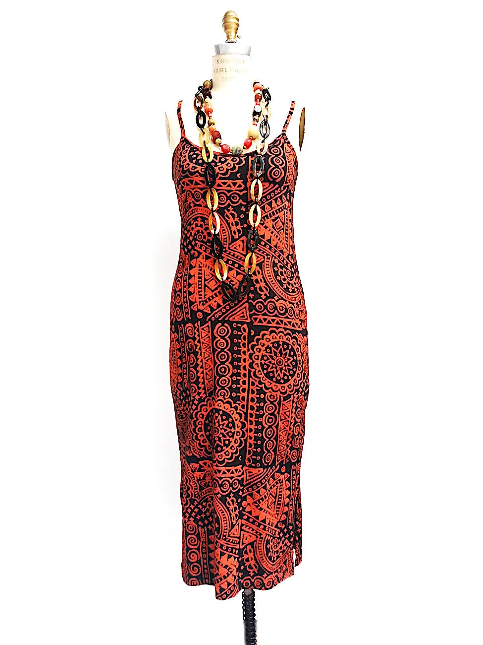 Batik Beach Dress in Indonesia Orange on Black