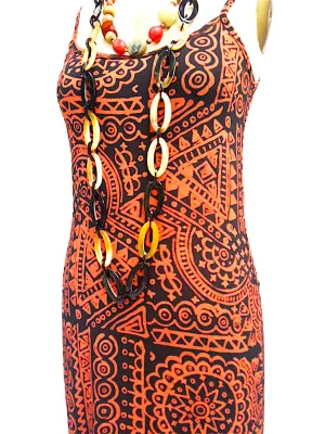 Batik Beach Dress in Indonesia Orange on Black