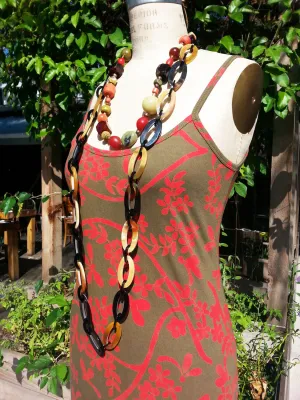Batik Beach Dress Matisse Olive and Red