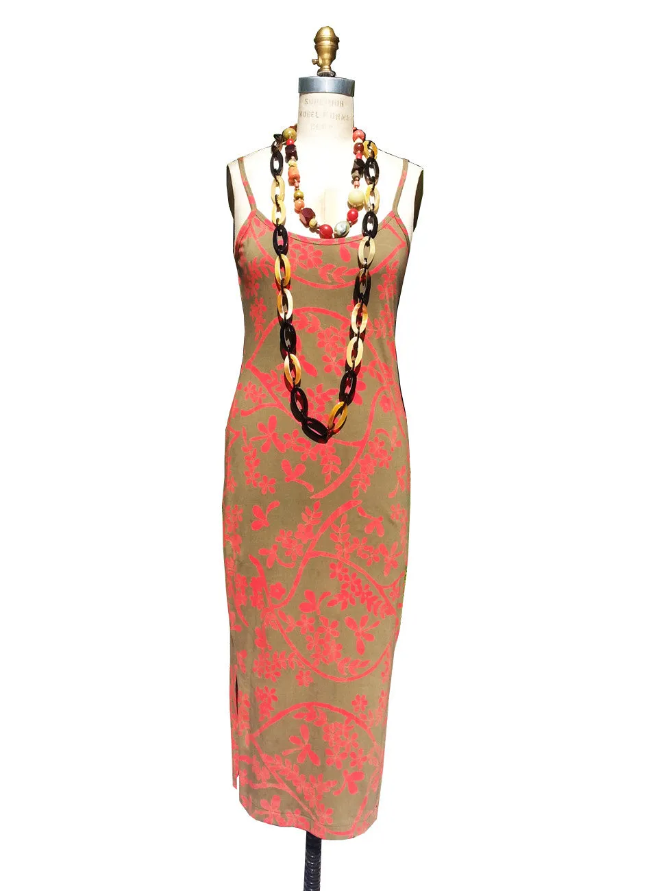 Batik Beach Dress Matisse Olive and Red