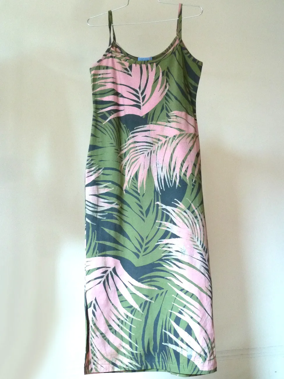 Batik Beach Dress Palm In Pink Green Grey