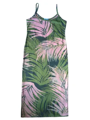 Batik Beach Dress Palm In Pink Green Grey