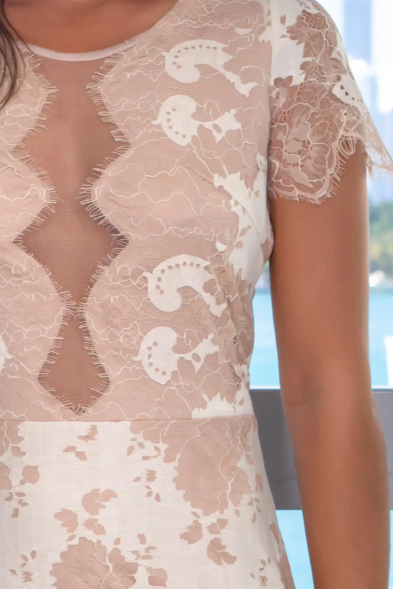 Beige Lace Short Dress