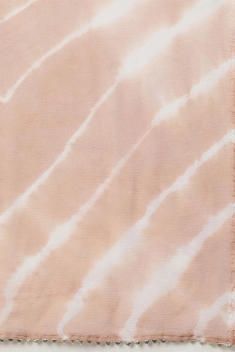 Beige Silk Blend Yoke Design Solid Suit Set