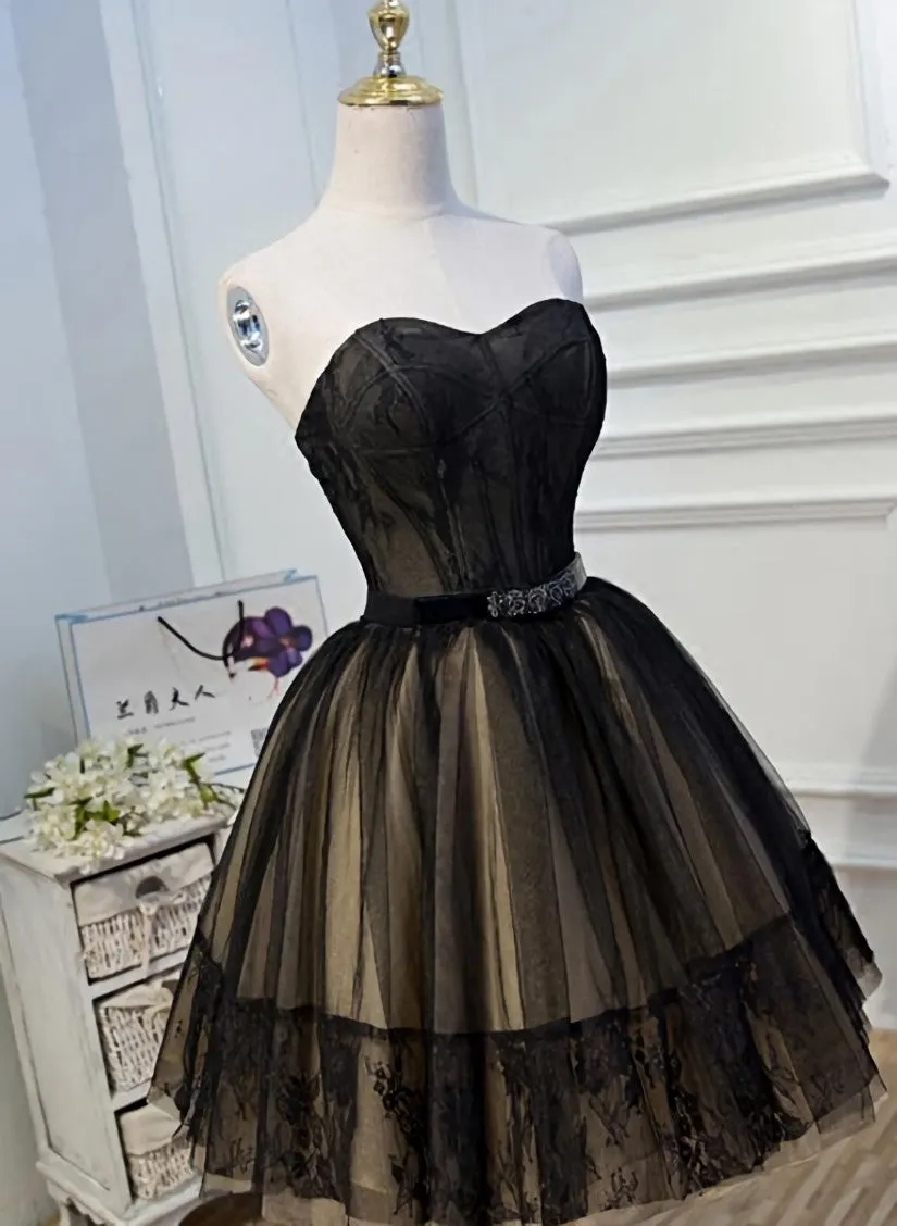 Black and Champagne Tulle Sweetheart Lace Short Party Dress Tulle Homecoming Dresses