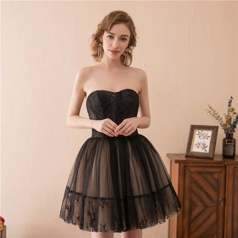 Black and Champagne Tulle Sweetheart Lace Short Party Dress Tulle Homecoming Dresses