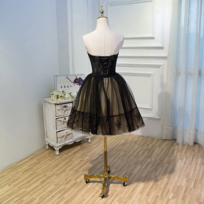 Black and Champagne Tulle Sweetheart Lace Short Party Dress Tulle Homecoming Dresses