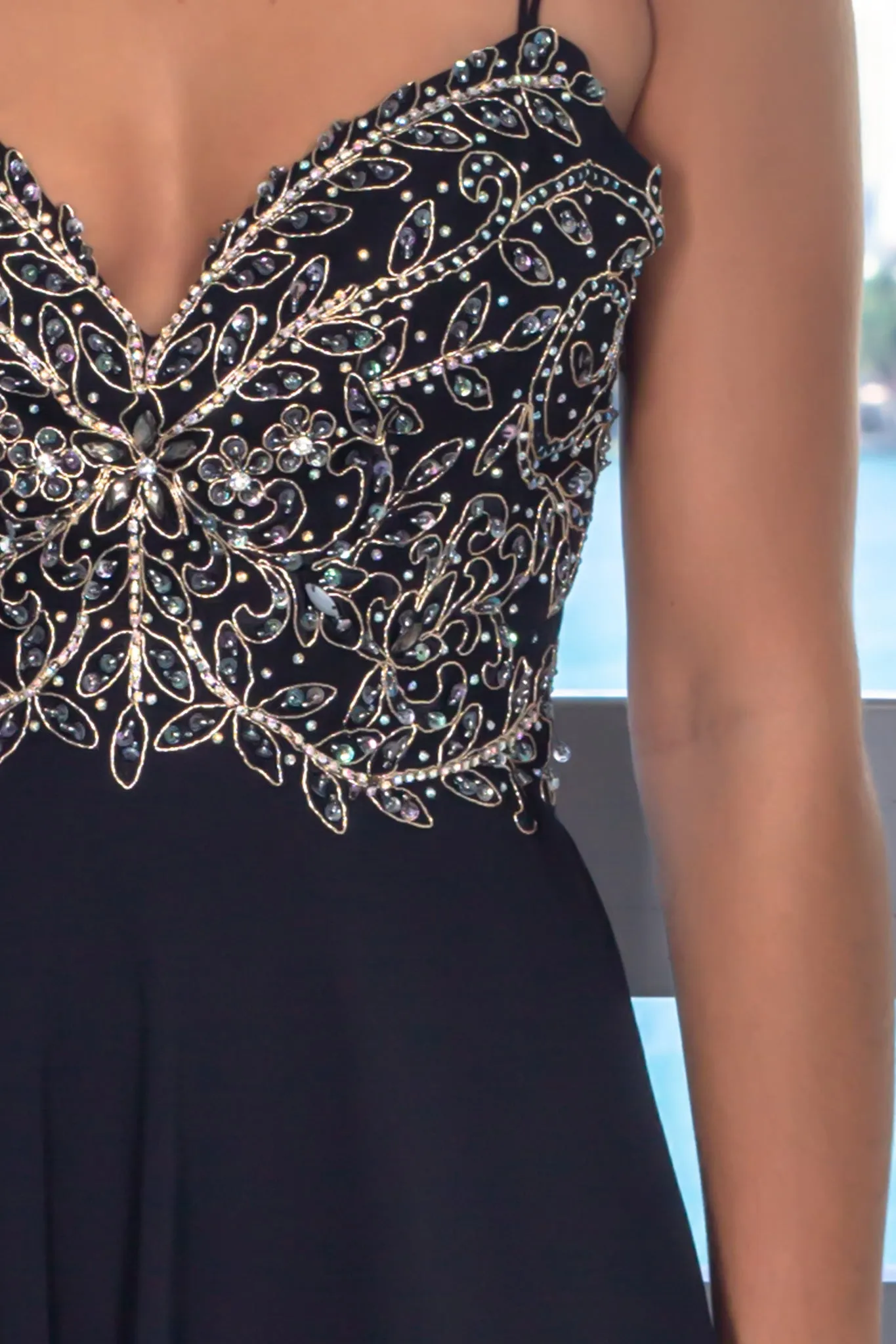 Black Maxi Dress with Gold Details