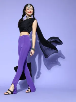 Black Silk Blend Solid Crop Top