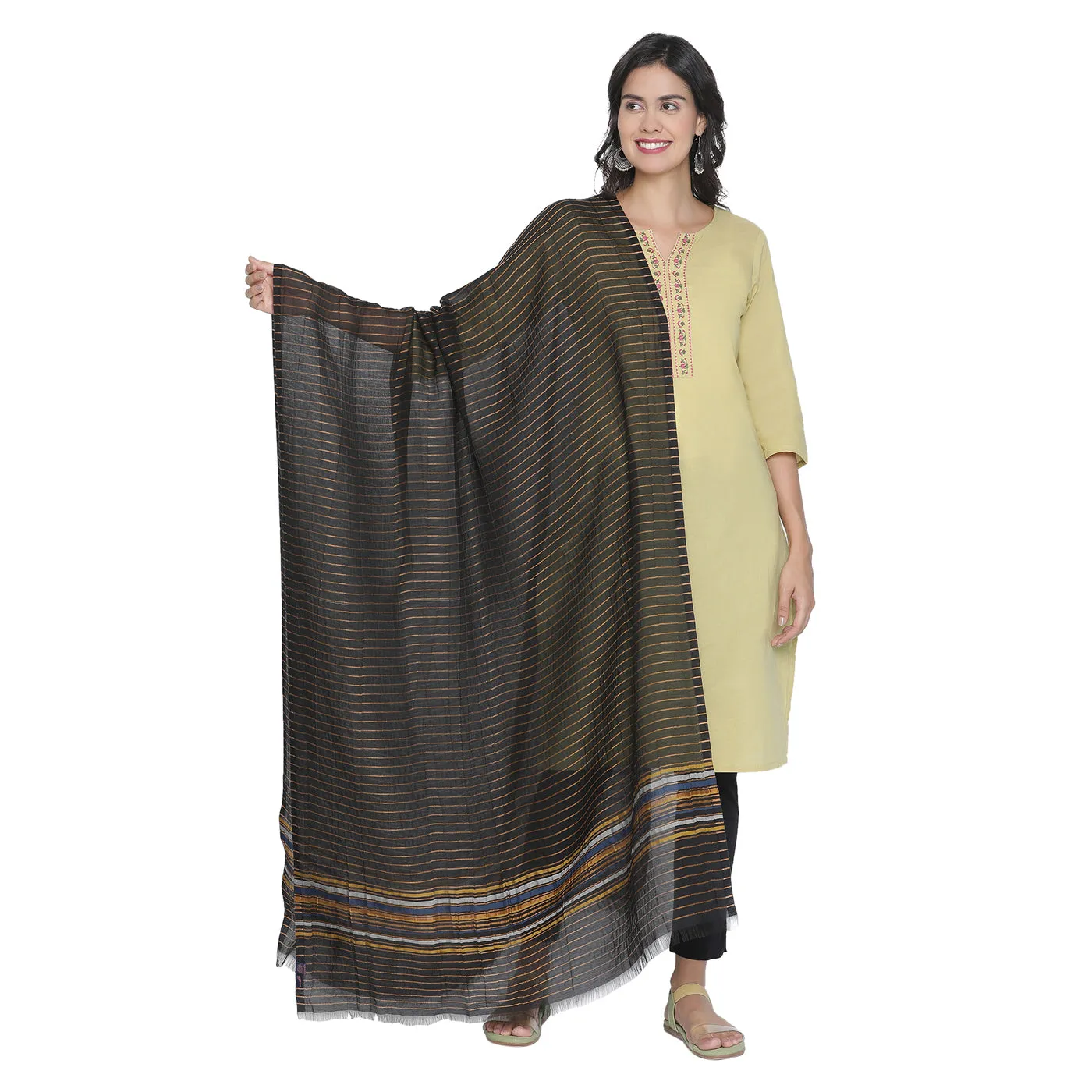 Black with Yellow Striped Dupatta