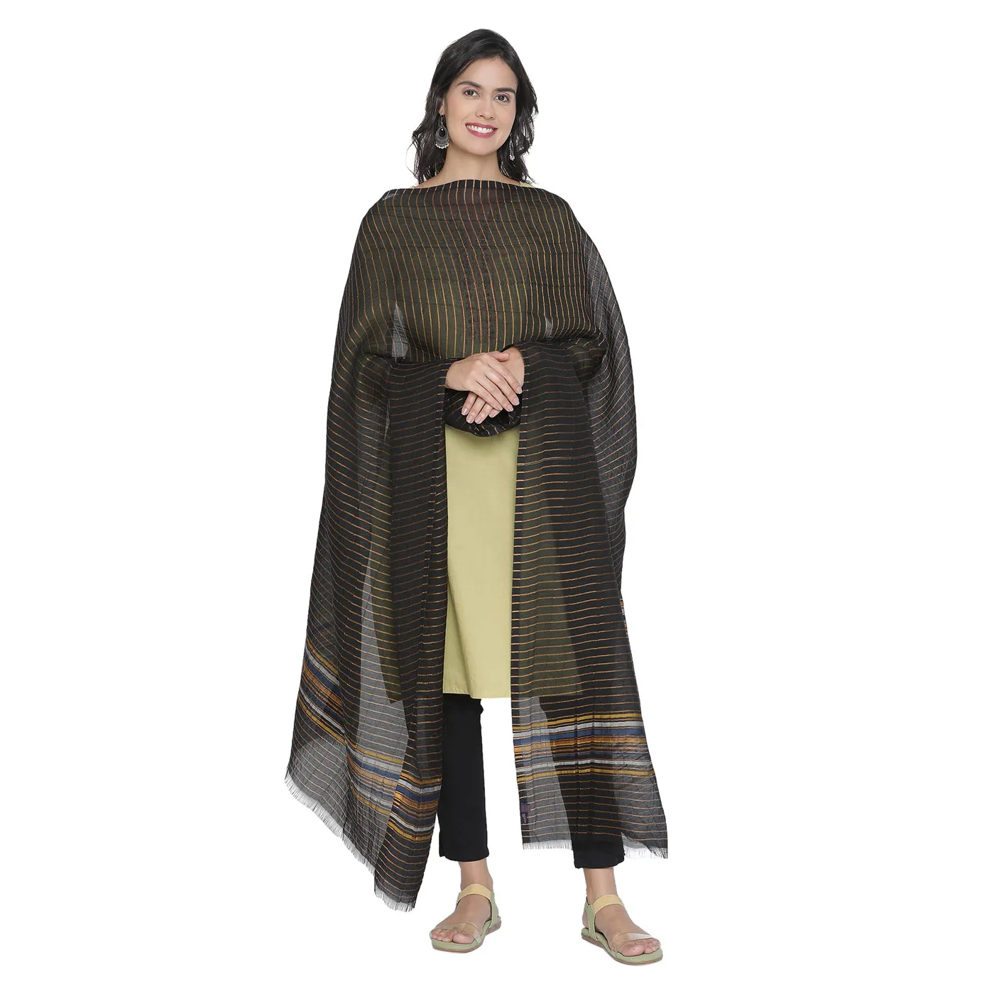 Black with Yellow Striped Dupatta