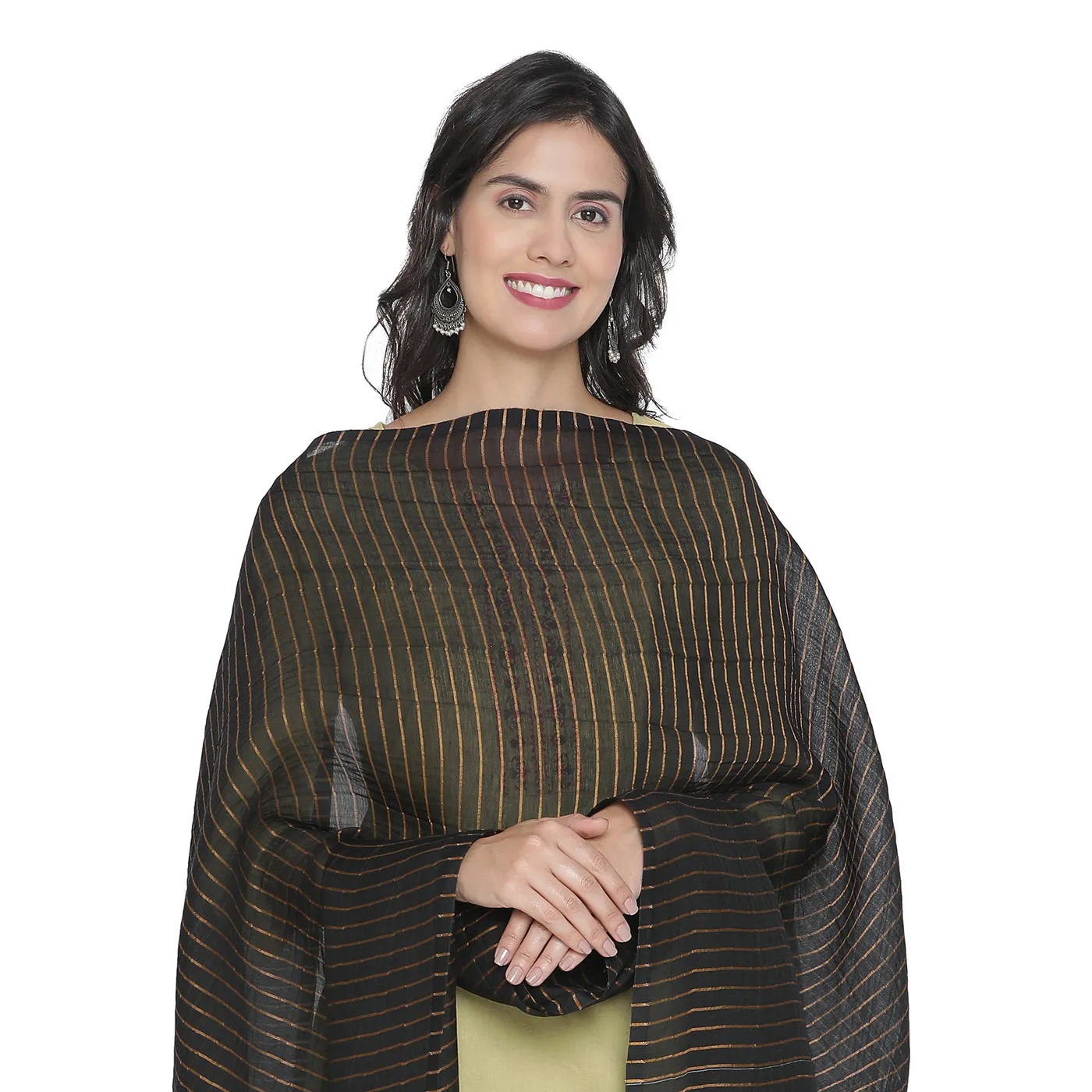 Black with Yellow Striped Dupatta