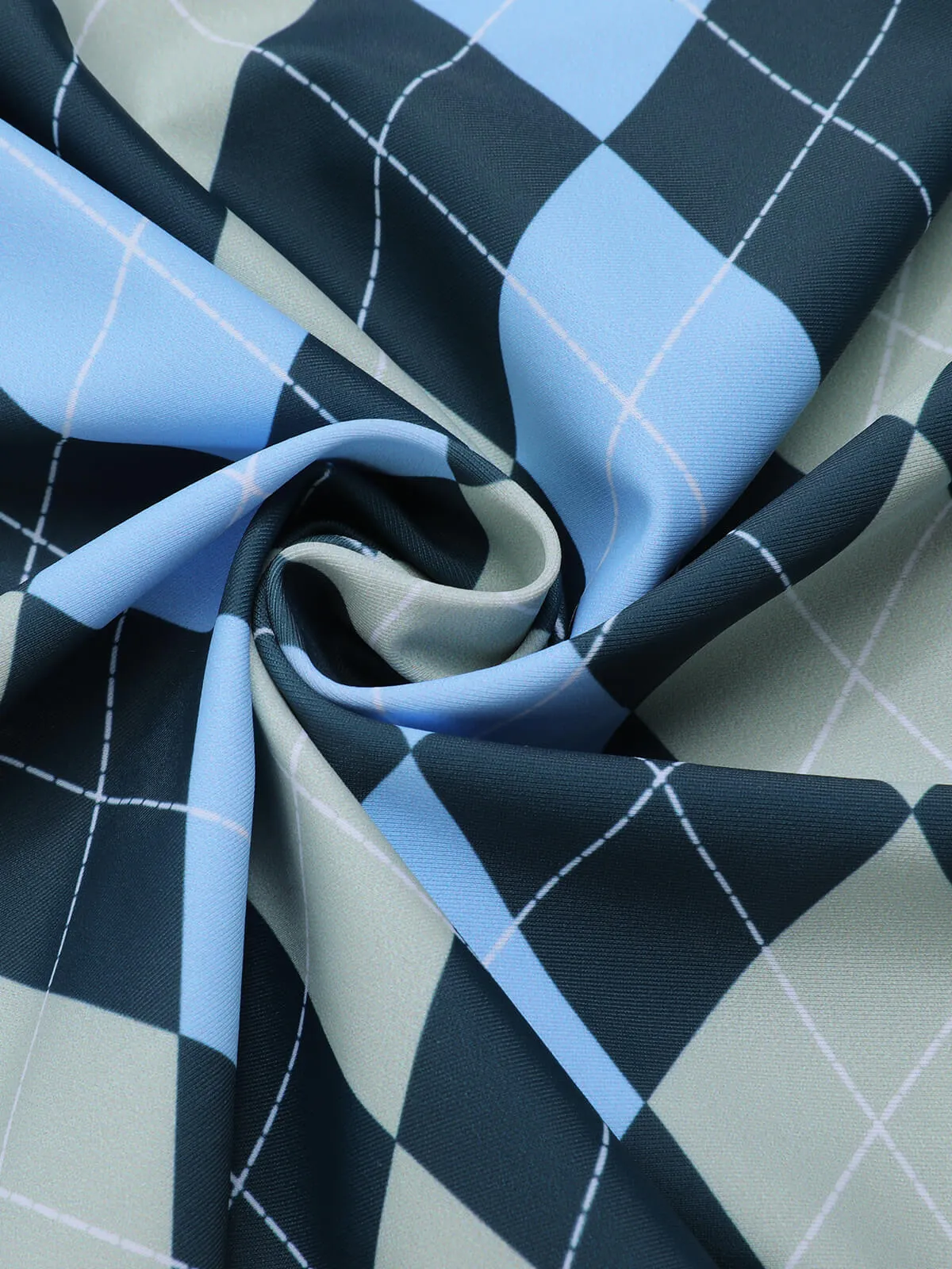 Blue Gray 1950s Argyle Halter One-Piece Swimsuit