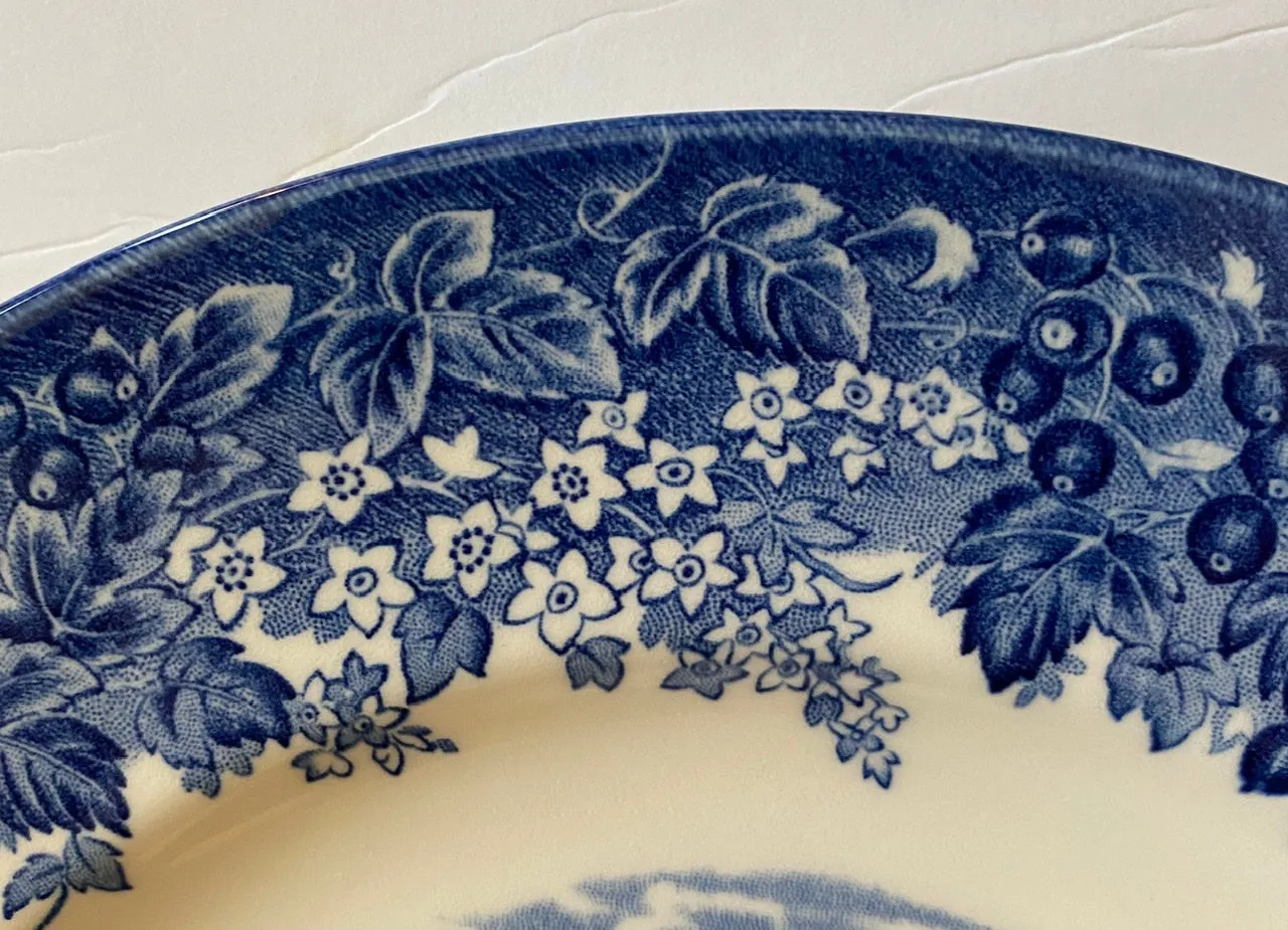 Blue Toile Transferware 11” Charger Plate Tudor Romantic England Grazing English Castle