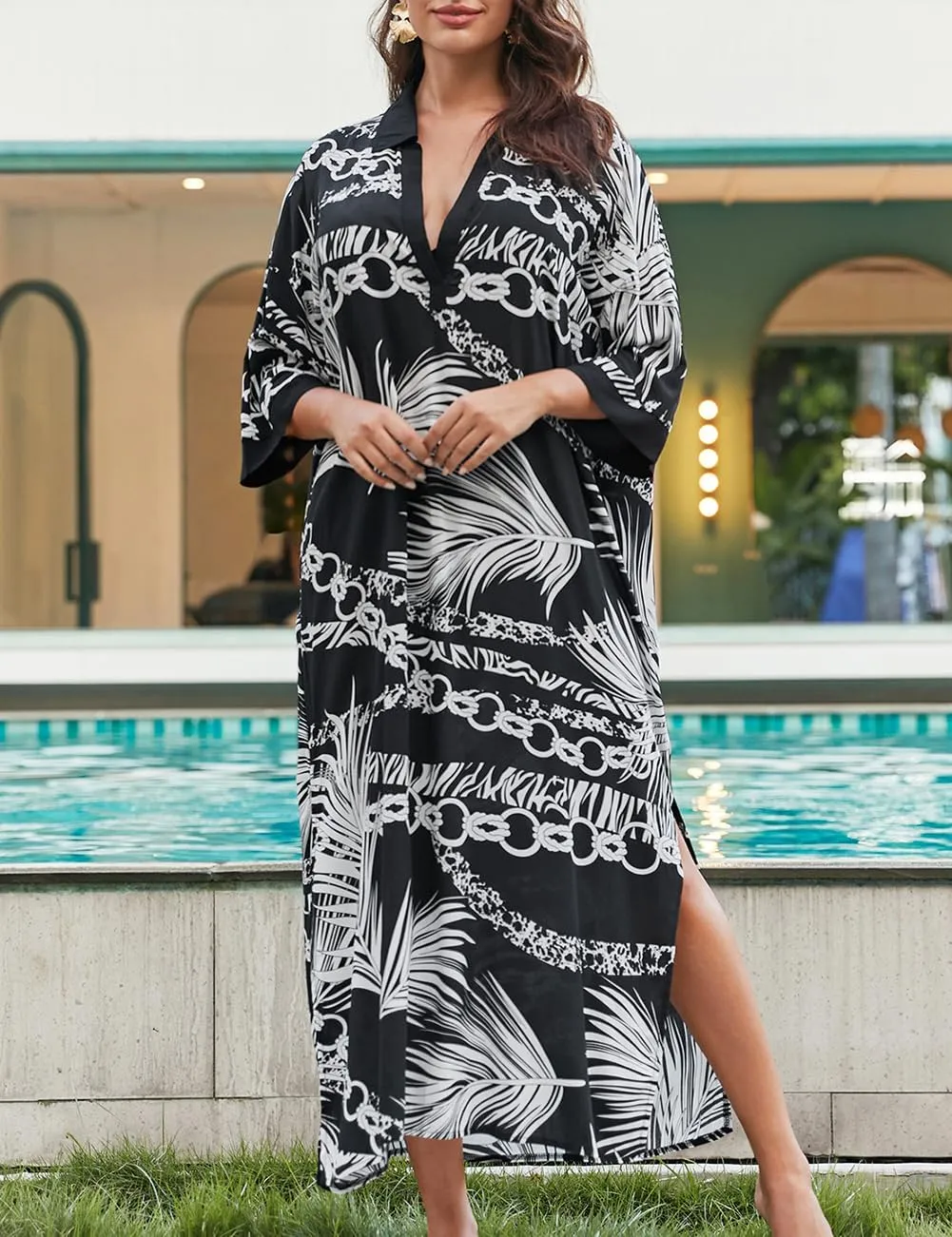 Bsubseach Kaftan Dresses for Women Petite Plus Size Caftan Swim Cover Up for Women Maxi Beach Dress