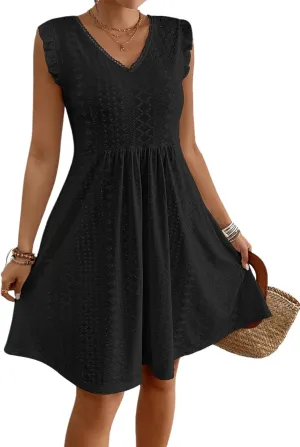 Bsubseach Womens Swimsuit Eyelet Sleeveless Coverup Bathing Suit Cover Up V Neck Swim Cover Ups 2025 Summer Beach Tank Dress