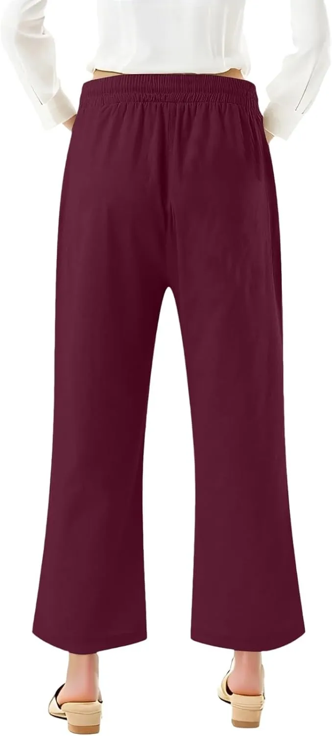 Capris Pants for Women Linen Casual Summer 2025 Drawstring Elastic Waist Comfy Cropped Trousers with Pockets