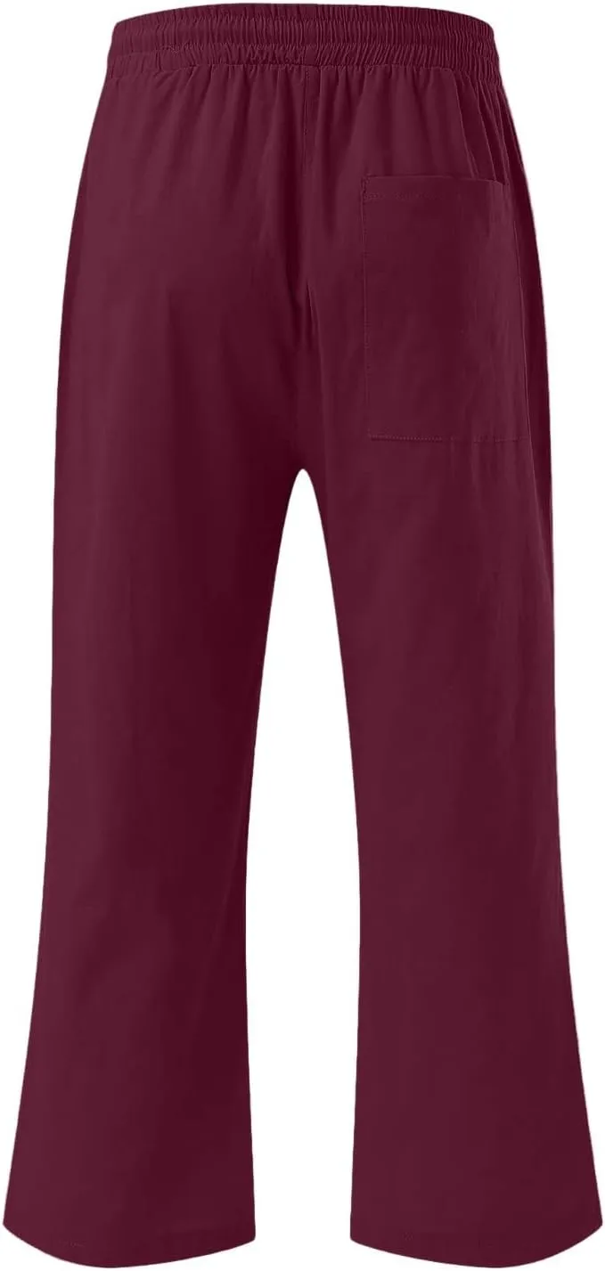 Capris Pants for Women Linen Casual Summer 2025 Drawstring Elastic Waist Comfy Cropped Trousers with Pockets