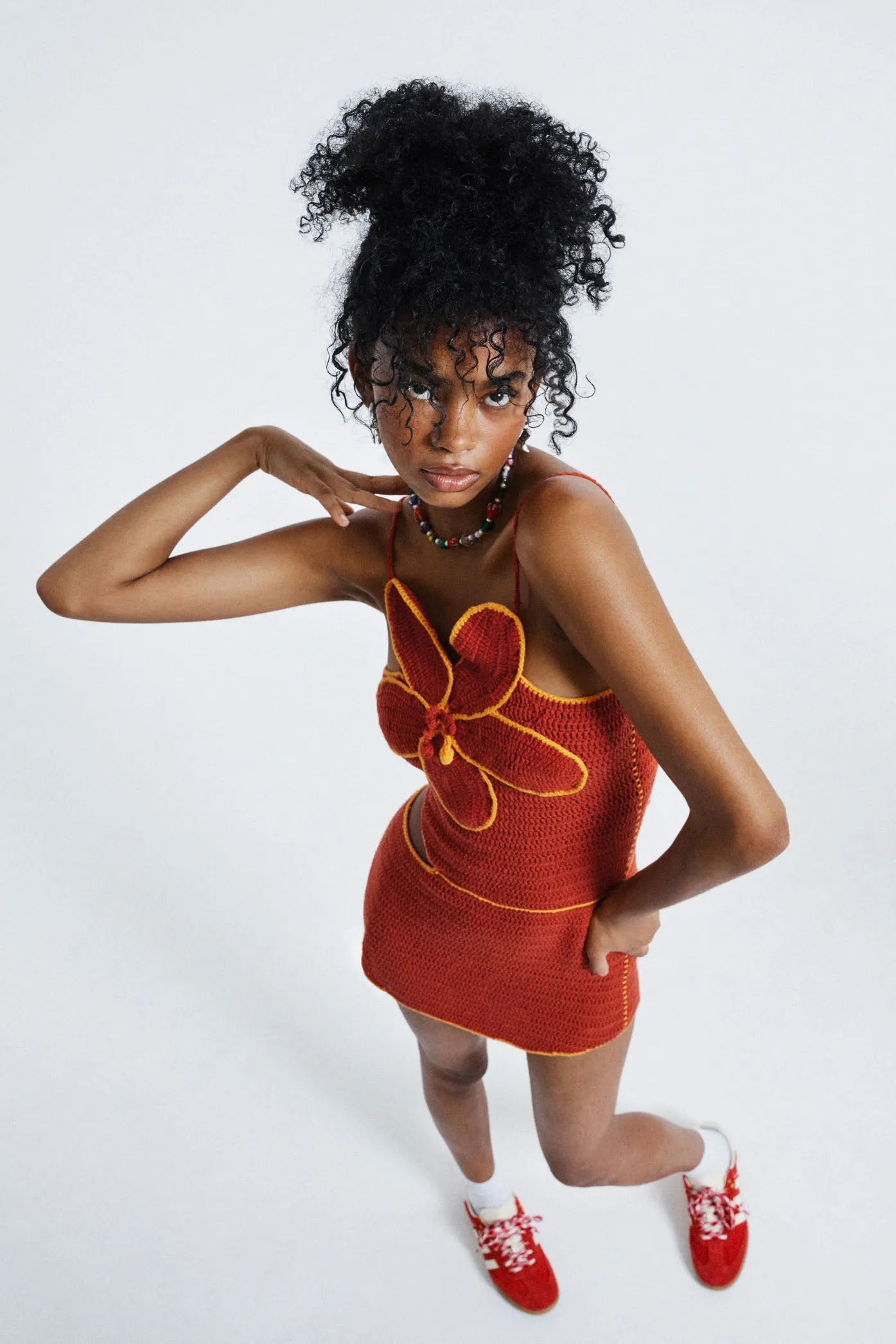Daniela Asymmetric Crochet Dress in Red