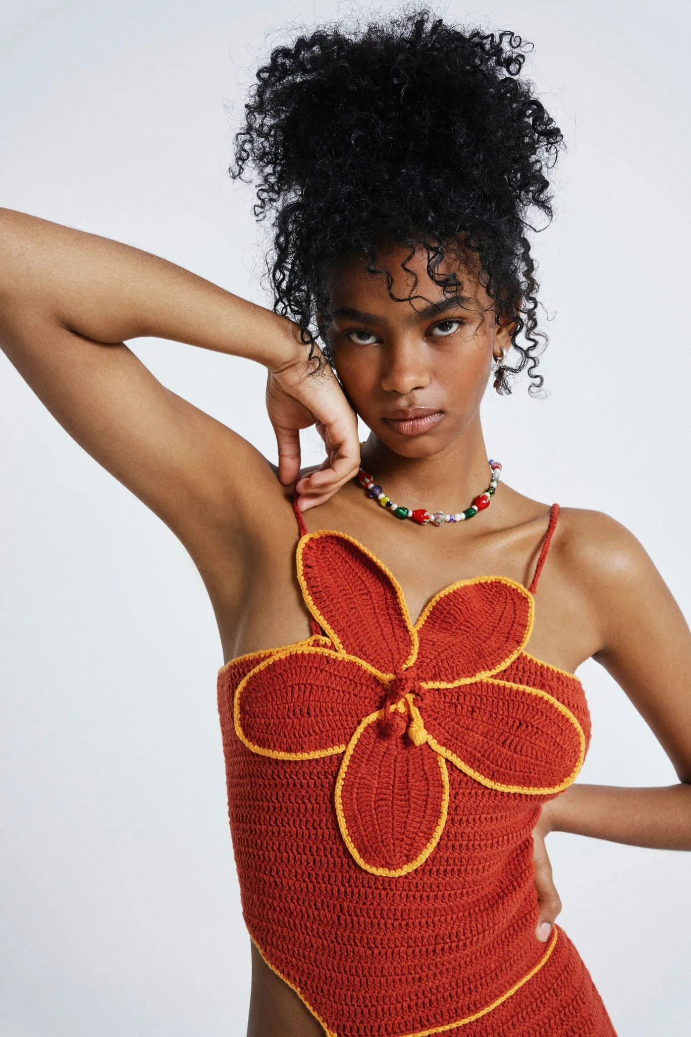 Daniela Asymmetric Crochet Dress in Red