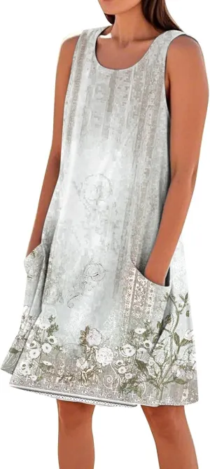 Dresses for Women 2025 Summer Beach Vacation Clothes Spring Sleeveless Crewneck Plus Size Sundresses