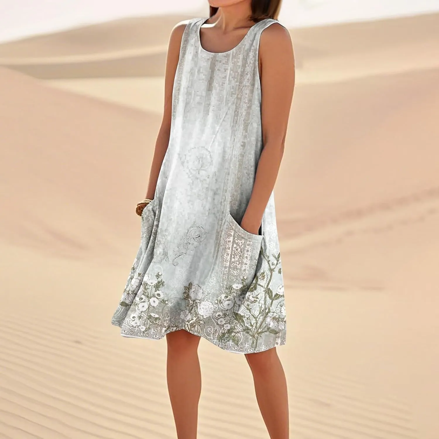 Dresses for Women 2025 Summer Beach Vacation Clothes Spring Sleeveless Crewneck Plus Size Sundresses