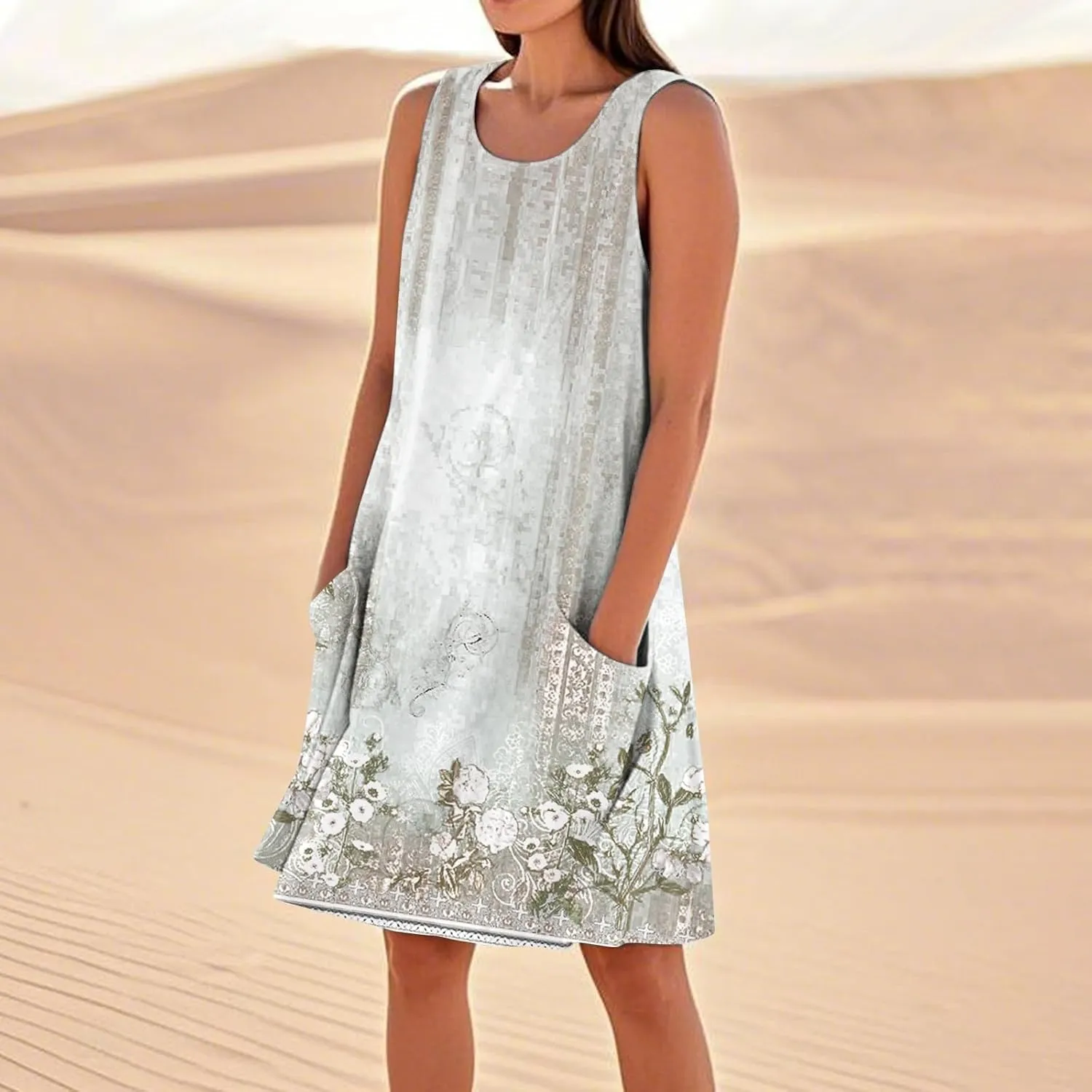 Dresses for Women 2025 Summer Beach Vacation Clothes Spring Sleeveless Crewneck Plus Size Sundresses