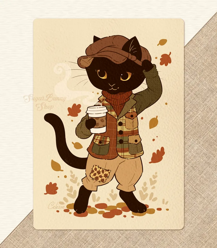 Fall Felines Bartleby Textured Print