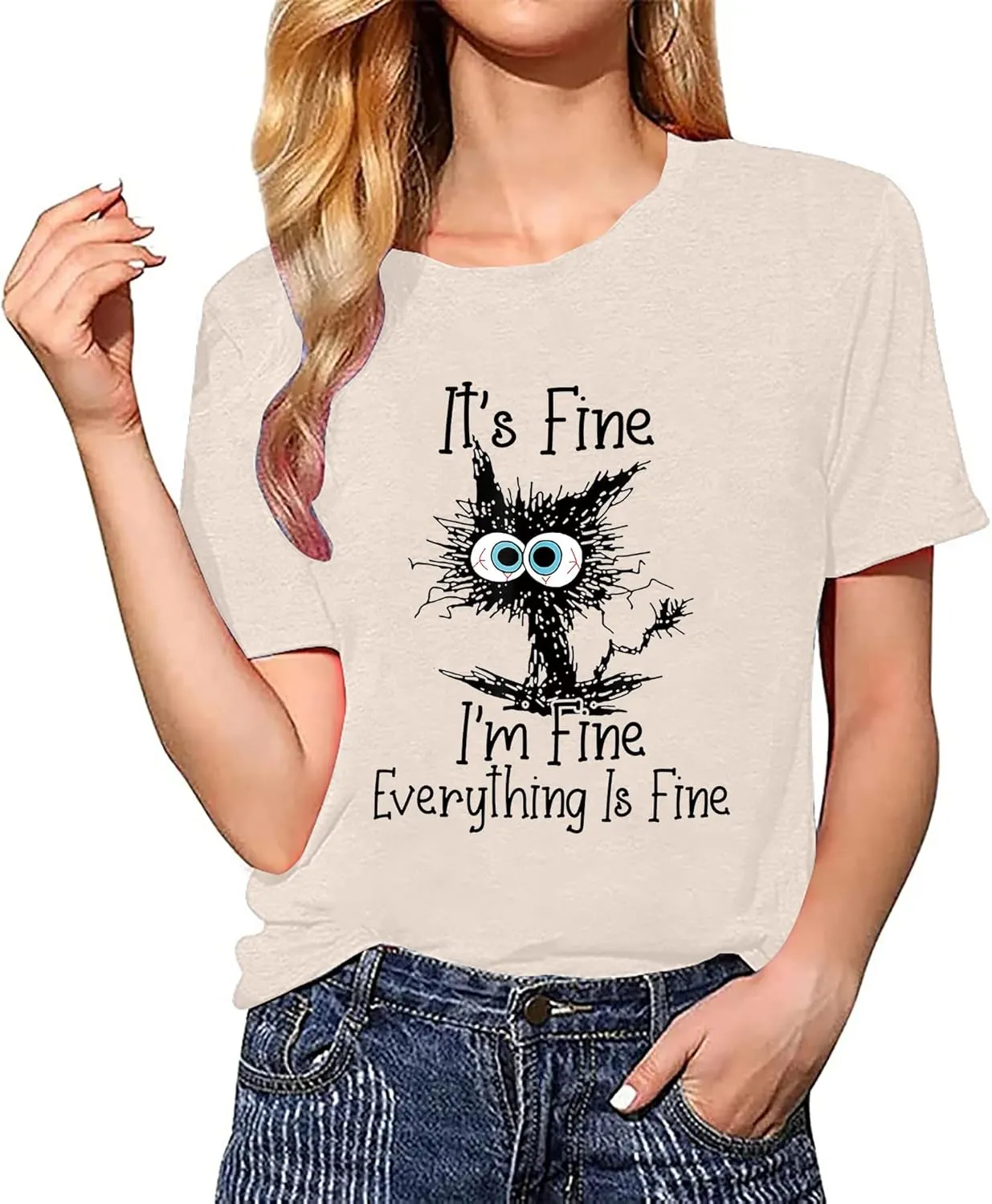 Fine Funny Cat Printed Women's Short Sleeve T-Shirt
