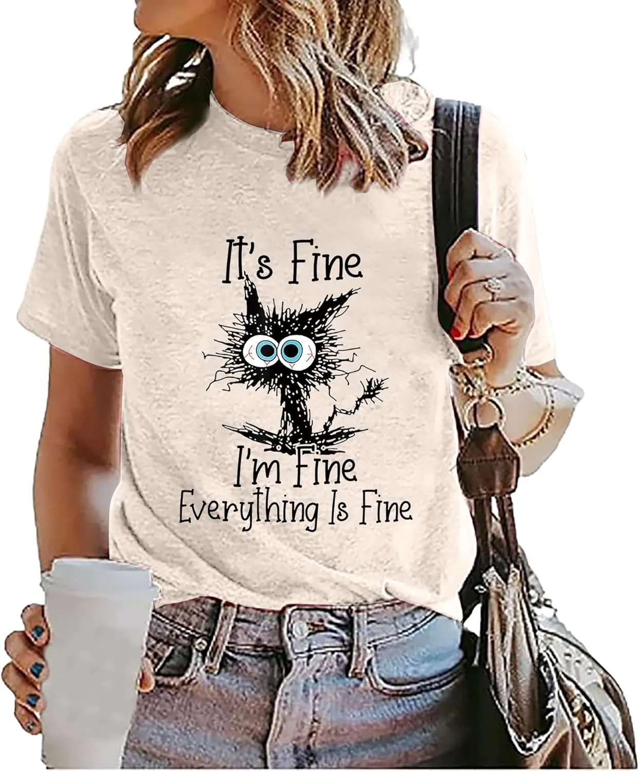 Fine Funny Cat Printed Women's Short Sleeve T-Shirt