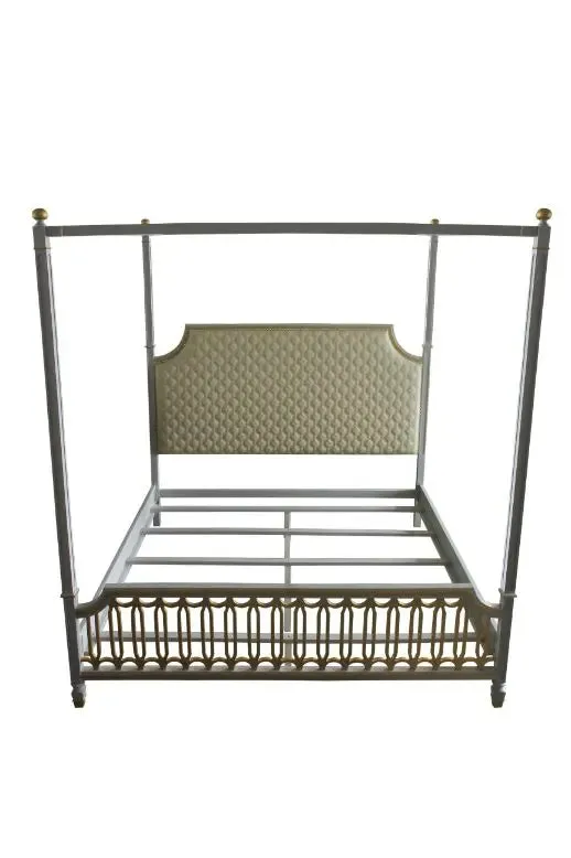 Florence California King Bed, Beige Faux Leather, Gold & Pearl Gray Finish