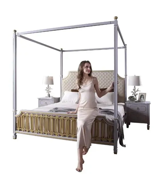 Florence California King Bed, Beige Faux Leather, Gold & Pearl Gray Finish
